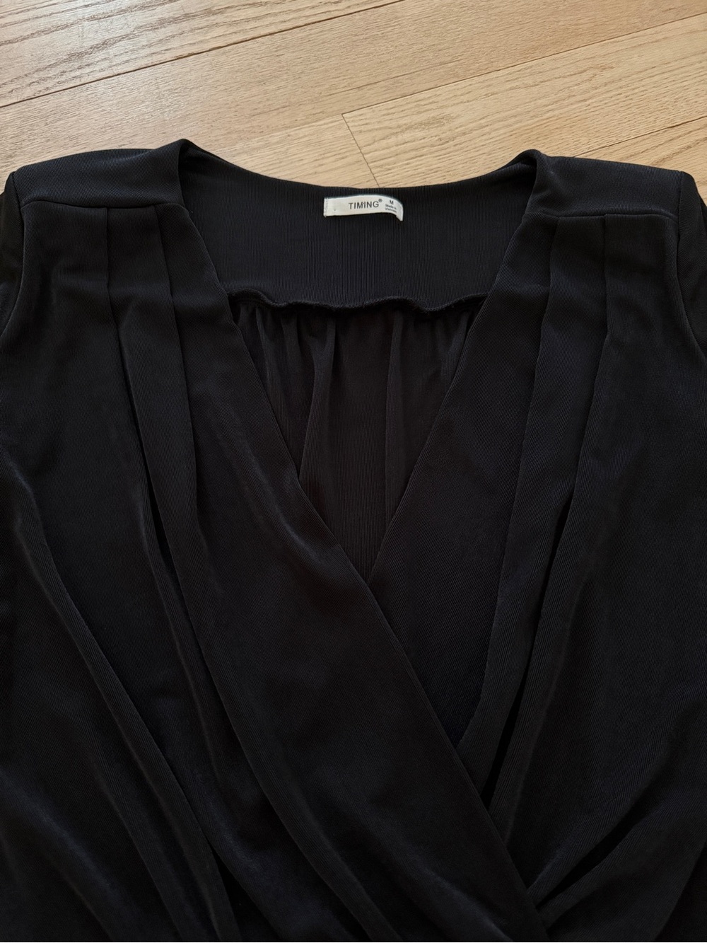Black Long-Sleeve Wrap V Neck Bodysuit One Piece Medium - Picture 2 of 9